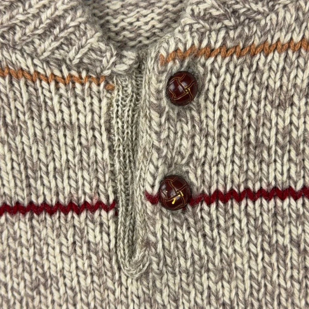 VTG White Hawk Striped Sweater Mens Large Chunky Knit Mock Neck 80s Ski Cabin